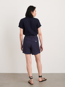 Women | OLD Maddie Camp Shirt | Linen Dark Navy