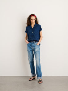 Women | OLD Maddie Camp Shirt | Linen Navy