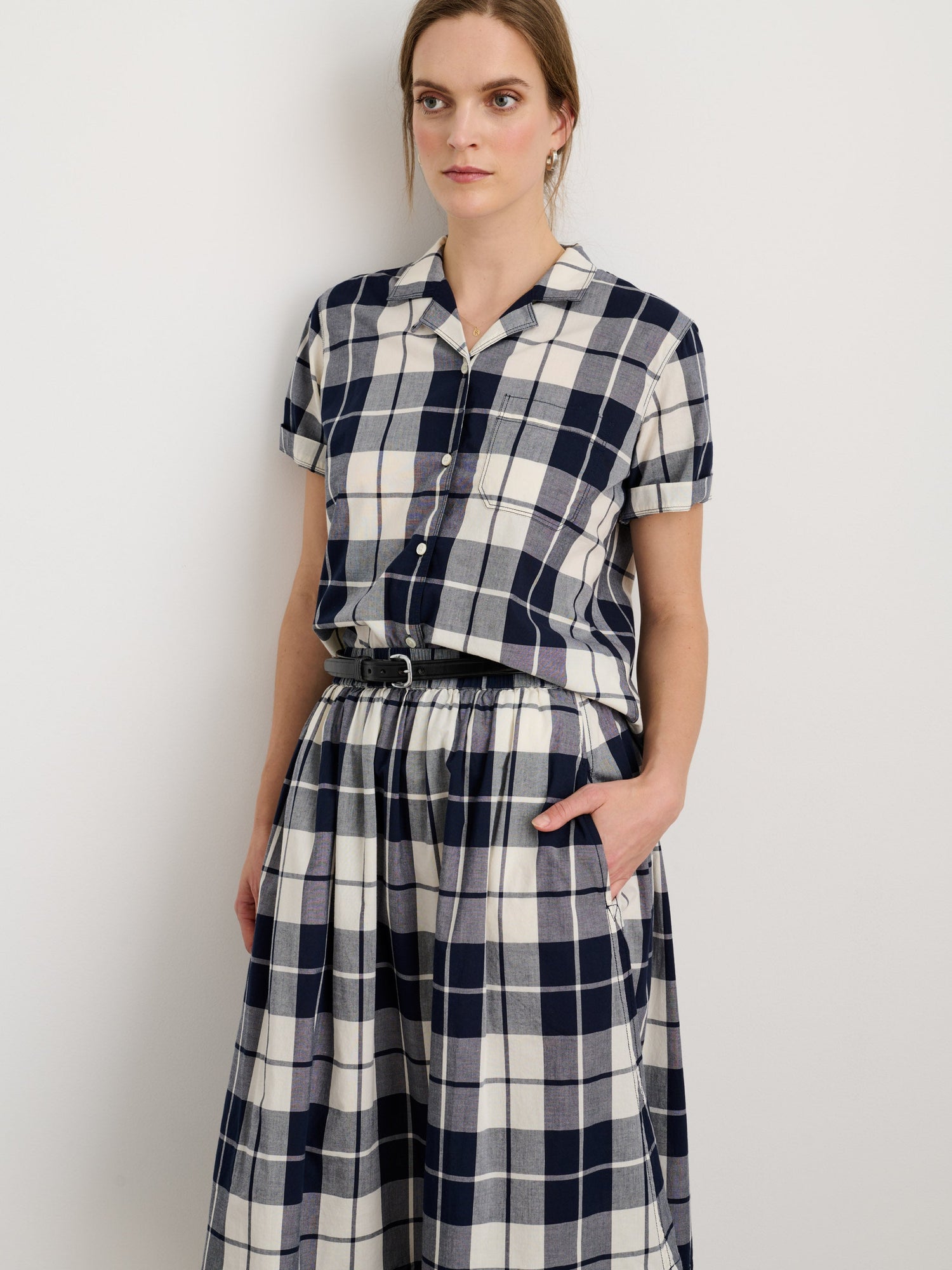 Women | Plaid Skirt | Dark Navy x Ivory