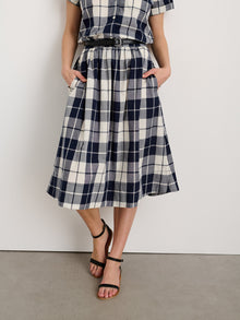 Women | Plaid Skirt | Dark Navy x Ivory