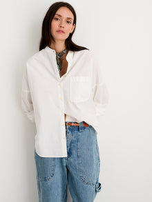 Women | Collarless Shirt | Paper Poplin White