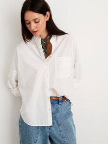 Women | Collarless Shirt | Paper Poplin White