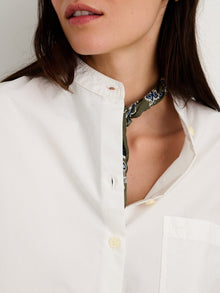 Women | Collarless Shirt | Paper Poplin White
