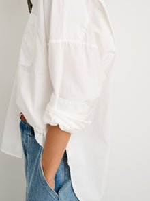 Women | Collarless Shirt | Paper Poplin White