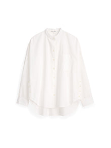 Women | Collarless Shirt | Paper Poplin White
