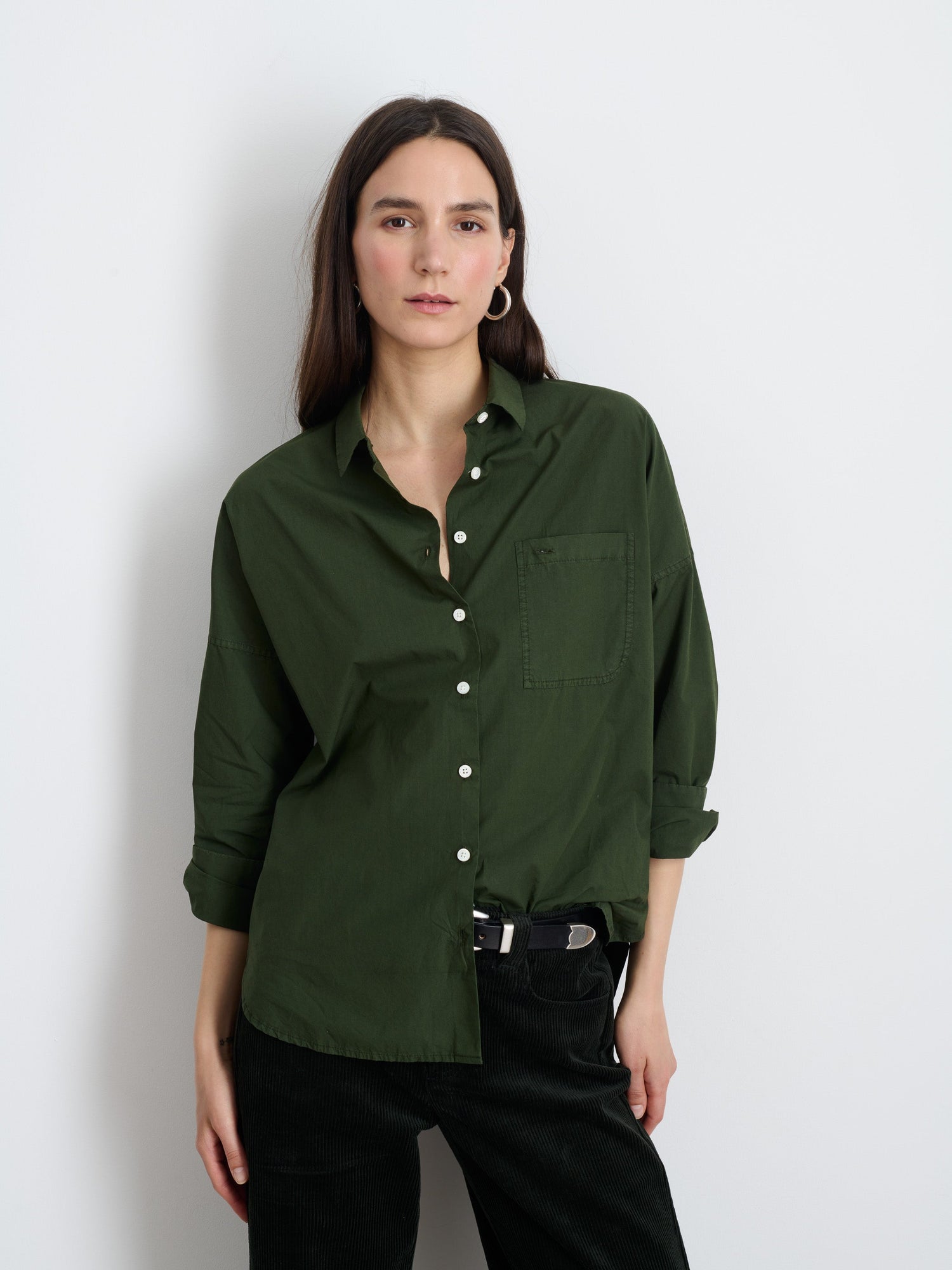 Women | Jo Shirt | Cotton Poplin Pine Needle