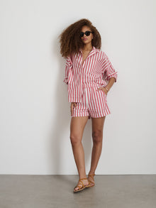 Women | Poolside Shorts | Positano Stripe Red x Off White