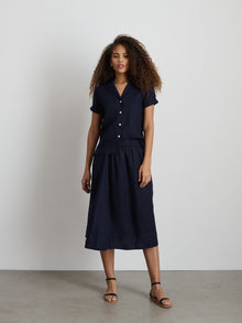 Women | Maddie Camp Shirt | Linen Dark Navy