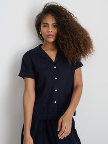 Women | Maddie Camp Shirt | Linen Dark Navy