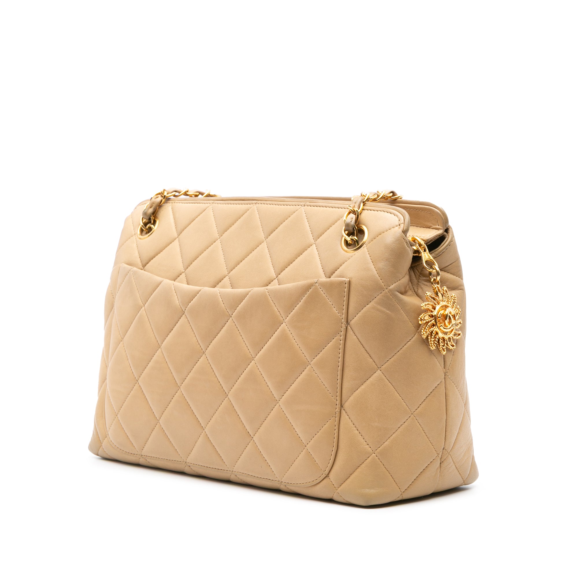 Chanel | Pre-Owned Quilted Lambskin Sun Charm Chain Crossbody | Brown/Beige