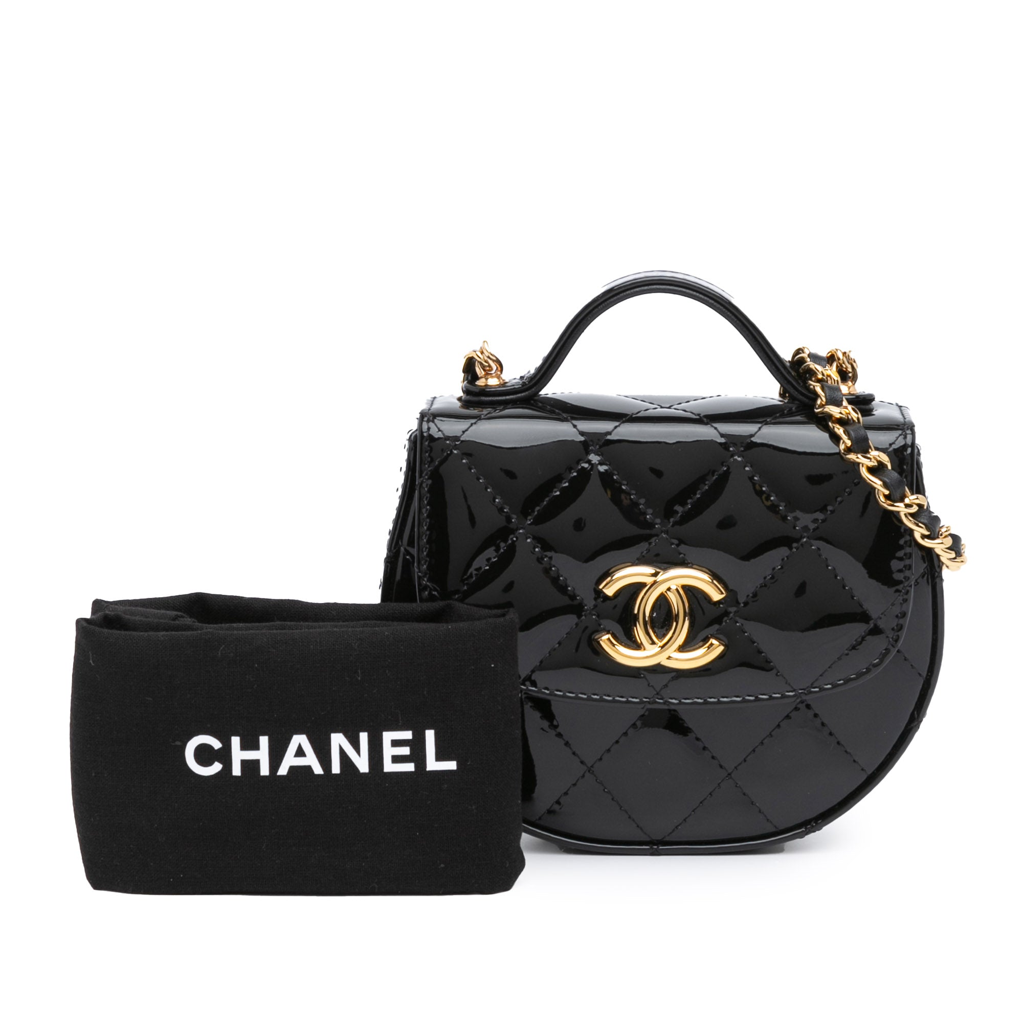 Chanel | Pre-Owned Mini CC Quilted Patent Leather Top Handle Clutch with Chain | Black