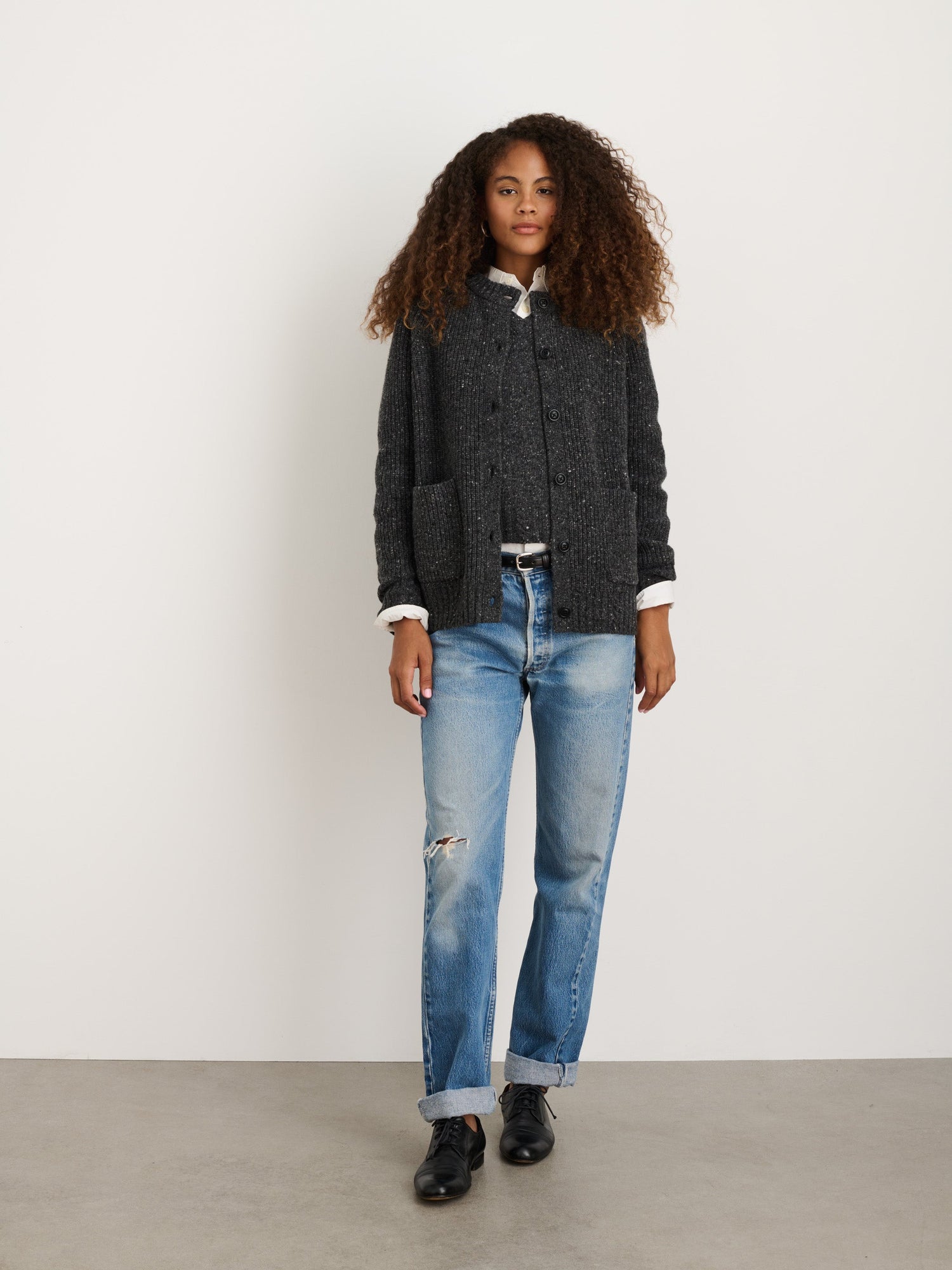 Women | Chunky Rib Cardigan | Donegal Charcoal