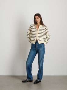 Women | Nico Striped Cardigan | Cotton Ivory x Navy