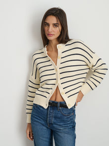 Women | Nico Striped Cardigan | Cotton Ivory x Navy