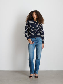 Women | Nico Striped Cardigan | Cotton Navy x Ivory