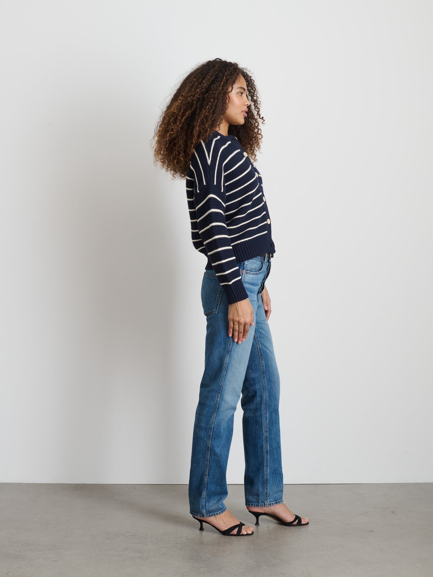 Women | Nico Striped Cardigan | Cotton Navy x Ivory