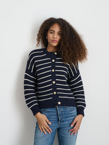 Women | Nico Striped Cardigan | Cotton Navy x Ivory