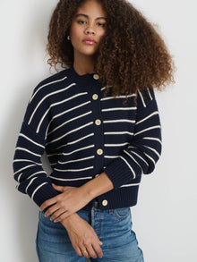 Women | Nico Striped Cardigan | Cotton Navy x Ivory