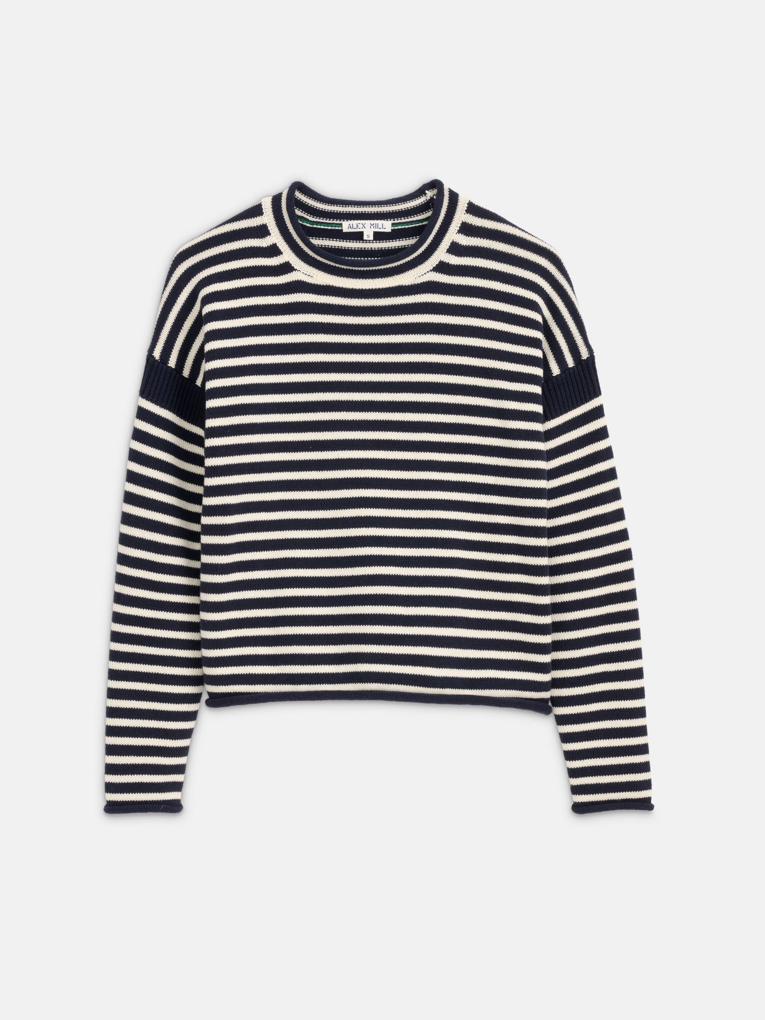 Women | Mariner Striped Rollneck Sweater in Cotton | Navy x Ivory