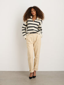 Women | Felix Zip Merino | Stripe Ivory x Charcoal
