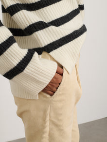 Women | Felix Zip Merino | Stripe Ivory x Charcoal