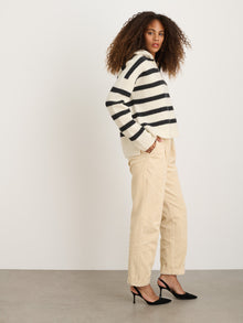 Women | Felix Zip Merino | Stripe Ivory x Charcoal