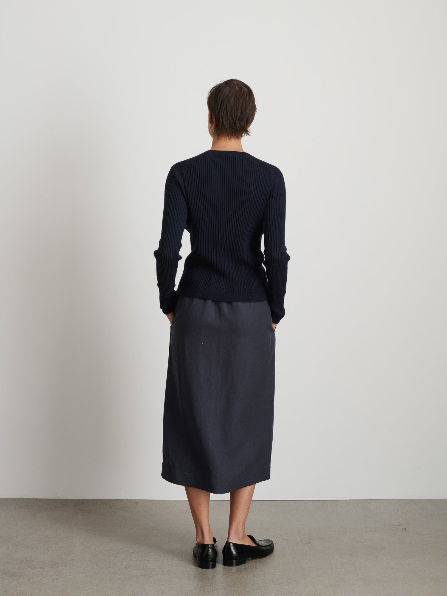 Women | V-Neck Ribbed Cardigan | Navy