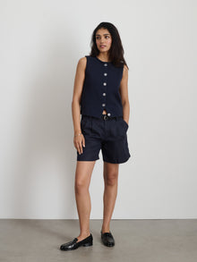 Women | Anna Pleated Shorts | Linen Dark Navy