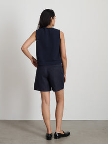 Women | Anna Pleated Shorts | Linen Dark Navy