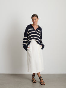 Women | Isa Striped Pullover | Cashmere Navy x White