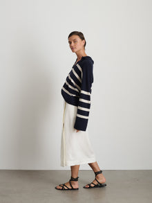 Women | Isa Striped Pullover | Cashmere Navy x White