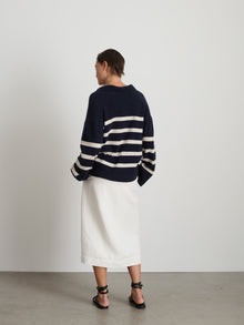 Women | Isa Striped Pullover | Cashmere Navy x White