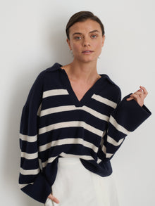 Women | Isa Striped Pullover | Cashmere Navy x White
