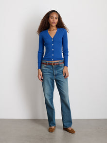 Women | V-Neck Ribbed Cardigan | Cosmic Blue