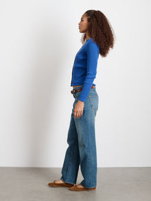 Women | V-Neck Ribbed Cardigan | Cosmic Blue