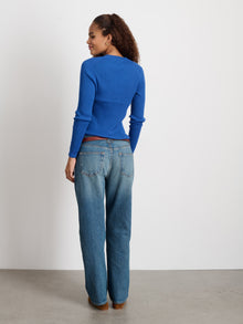 Women | V-Neck Ribbed Cardigan | Cosmic Blue