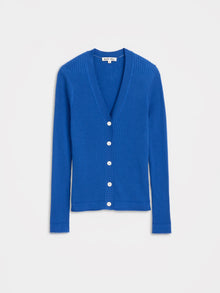 Women | V-Neck Ribbed Cardigan | Cosmic Blue