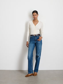 Women | V-Neck Ribbed Cardigan | Ivory
