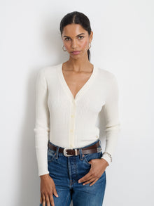 Women | V-Neck Ribbed Cardigan | Ivory