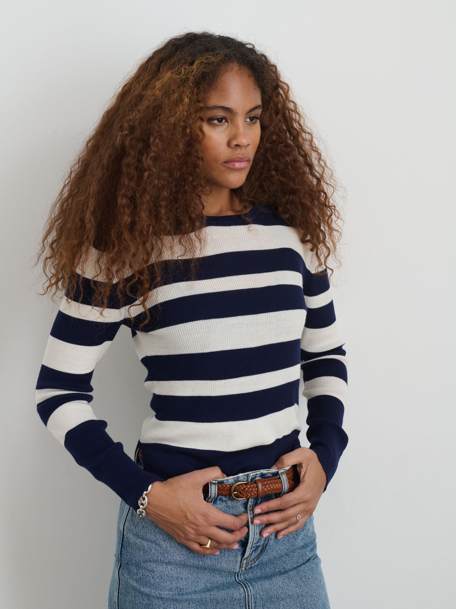 Women | Ava Striped Sweater Tee | Navy x White