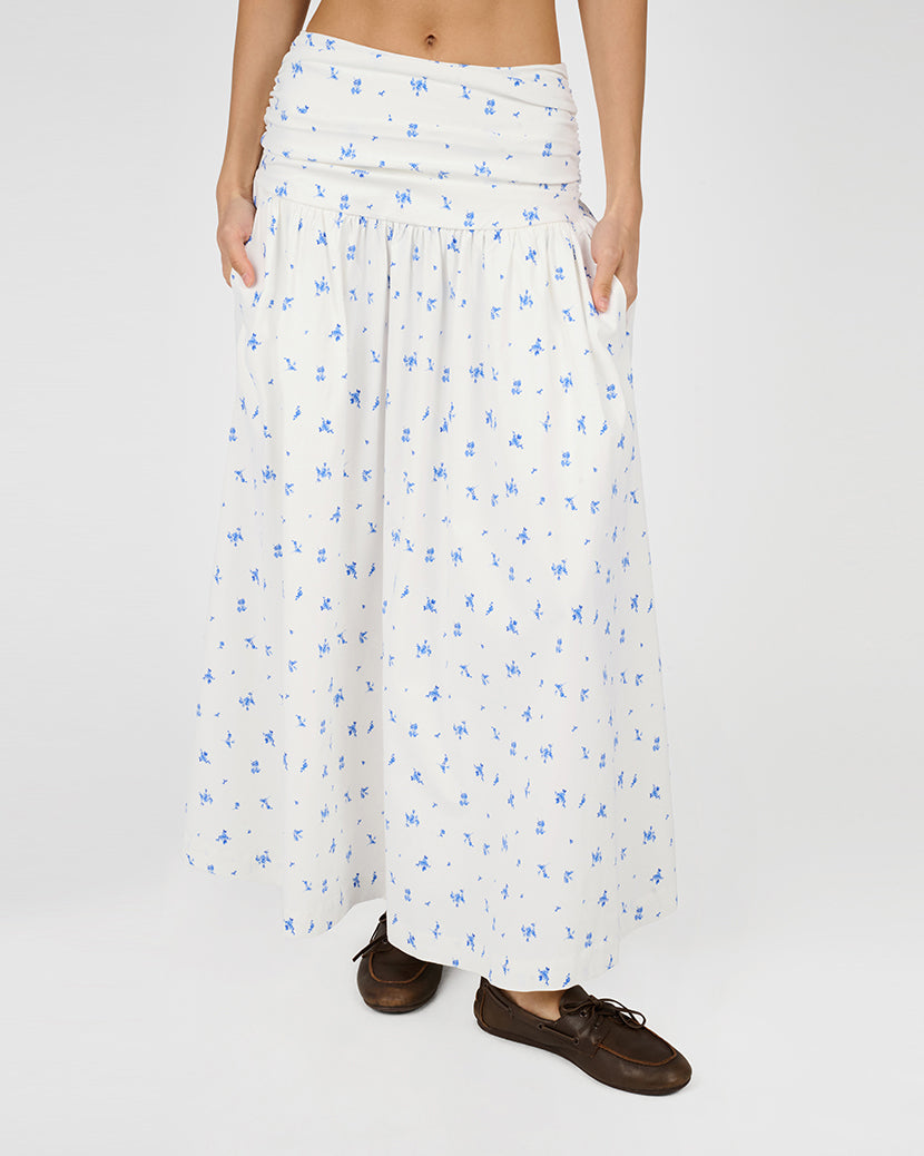 Ruched Waist Midi Skirt | Sky