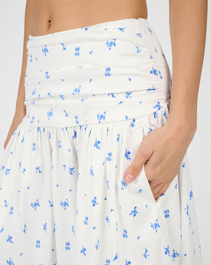Ruched Waist Midi Skirt | Sky