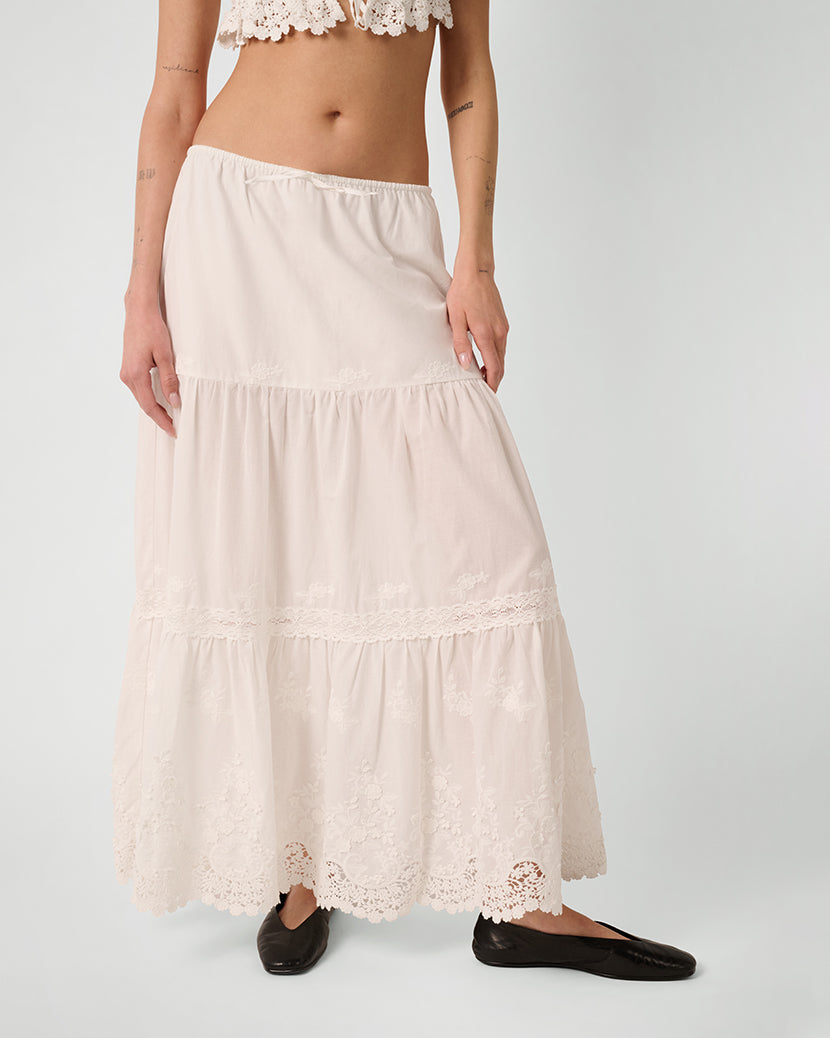 Midi Pull On Skirt | Ivory