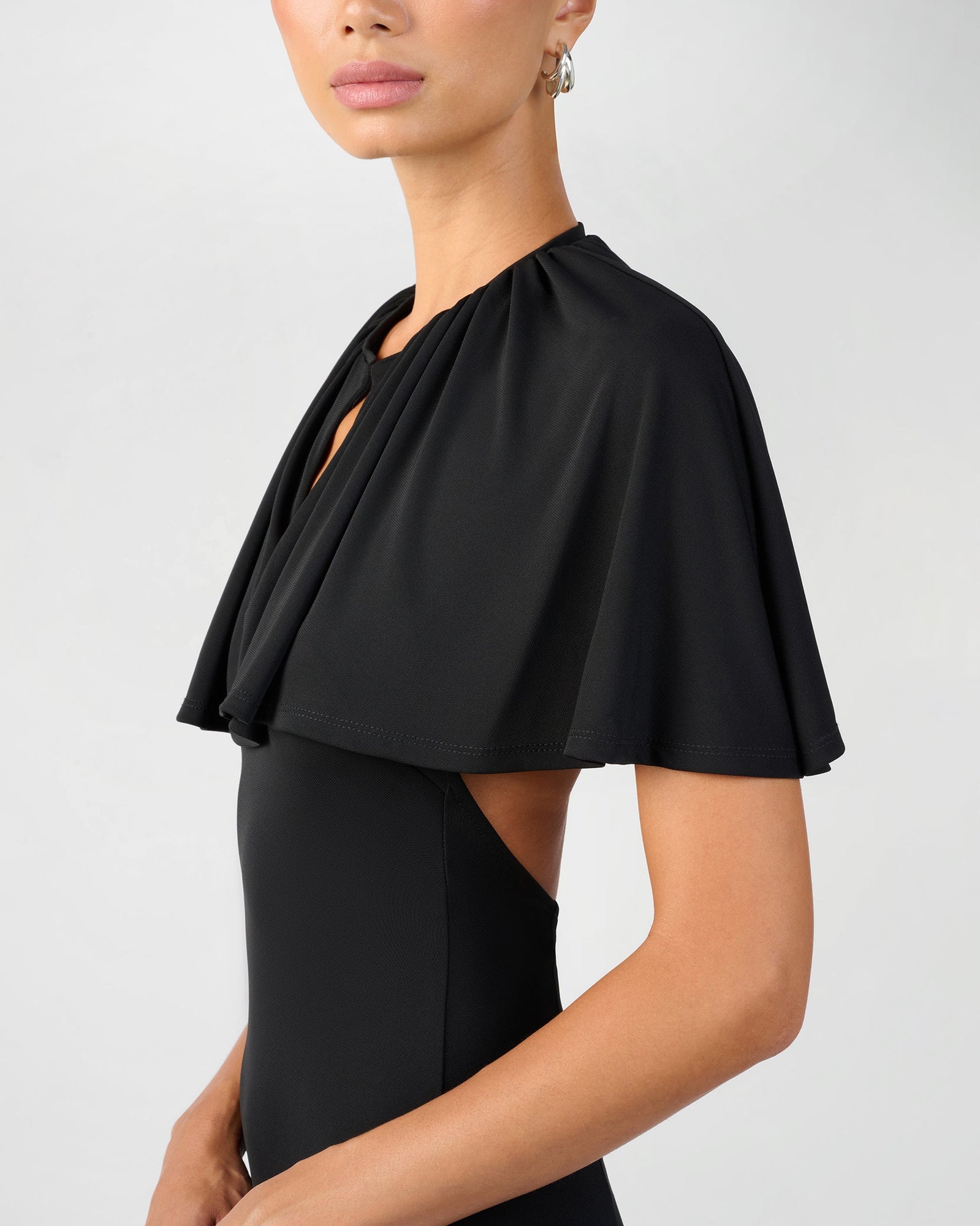 Cape Midi Dress | Black Cape Midi Dress | Black