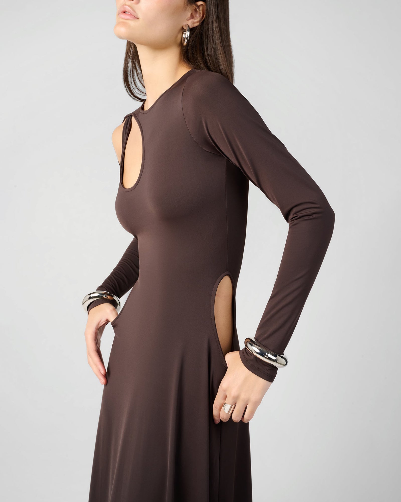 Cut Out Long Sleeve Maxi Dress | Dark Brown Cut Out Long Sleeve Maxi Dress | Dark Brown