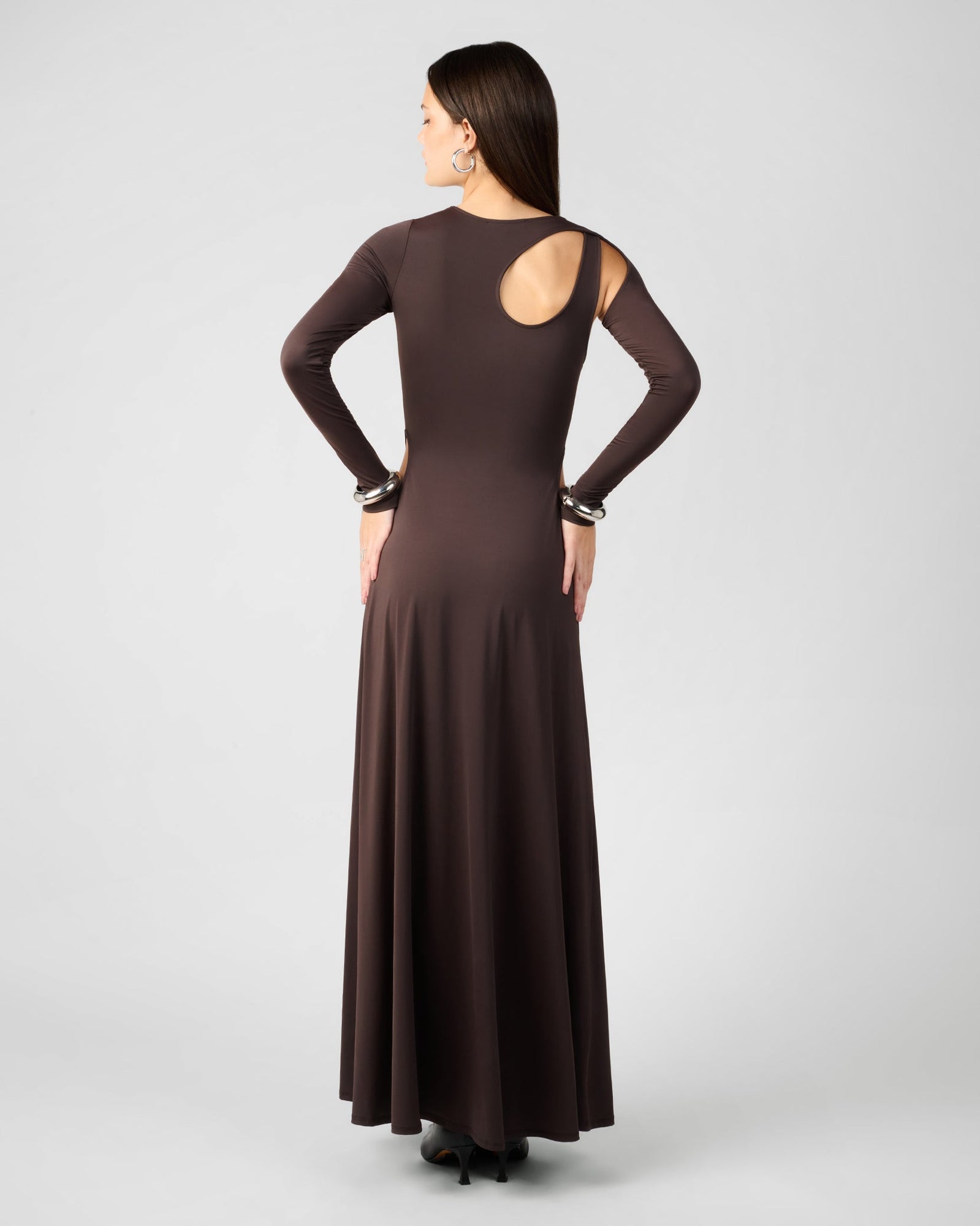 Cut Out Long Sleeve Maxi Dress | Dark Brown Cut Out Long Sleeve Maxi Dress | Dark Brown