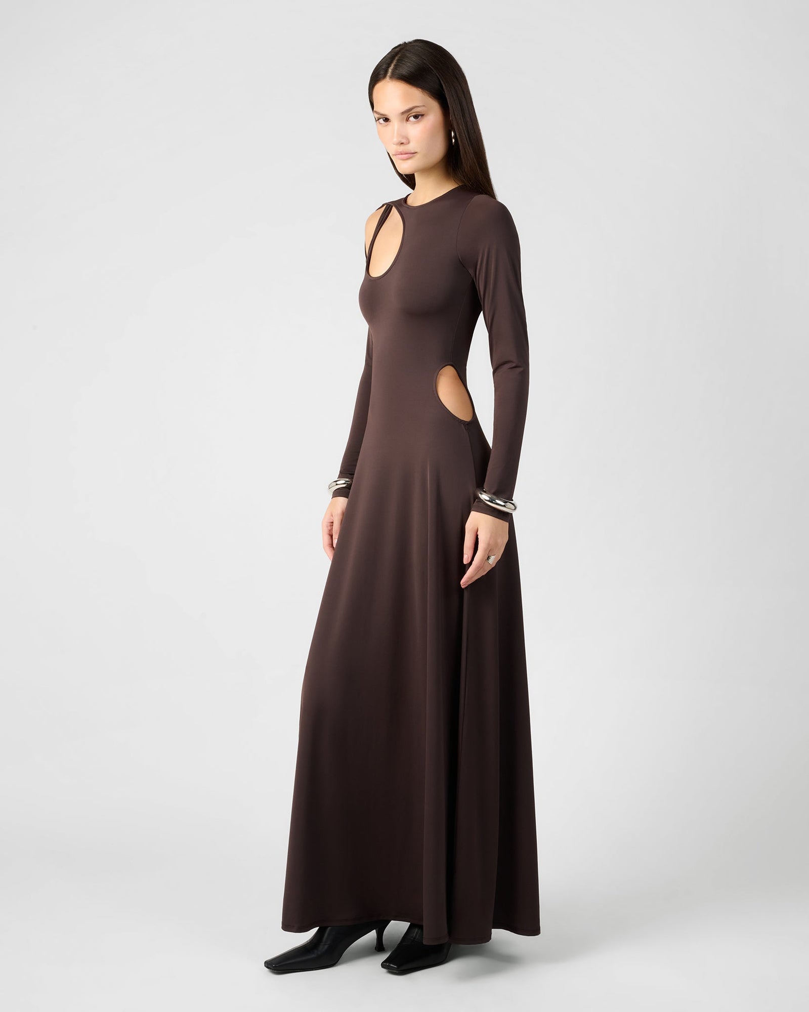 Cut Out Long Sleeve Maxi Dress | Dark Brown