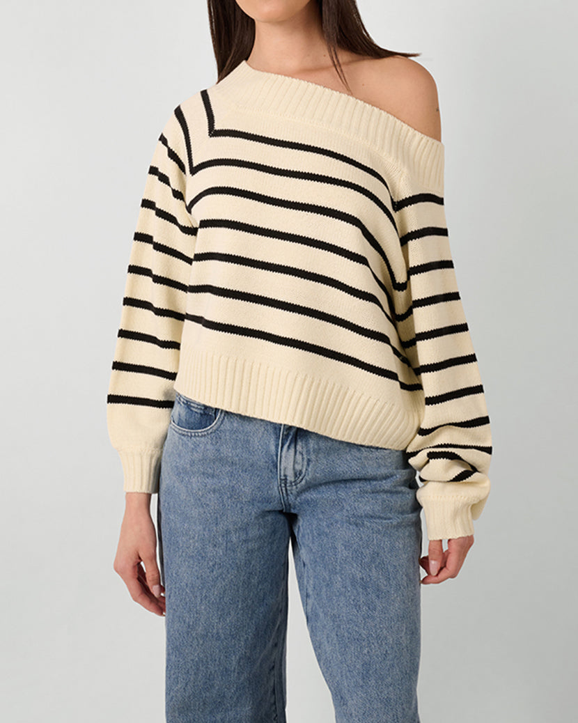 Off Shoulder Sweater | Black/Antique White