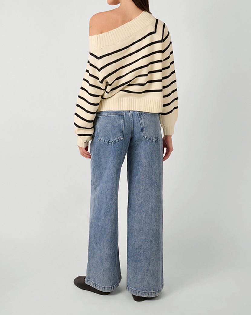 Off Shoulder Sweater | Black/Antique White