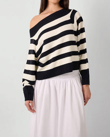Off Shoulder Sweater | Navy/White